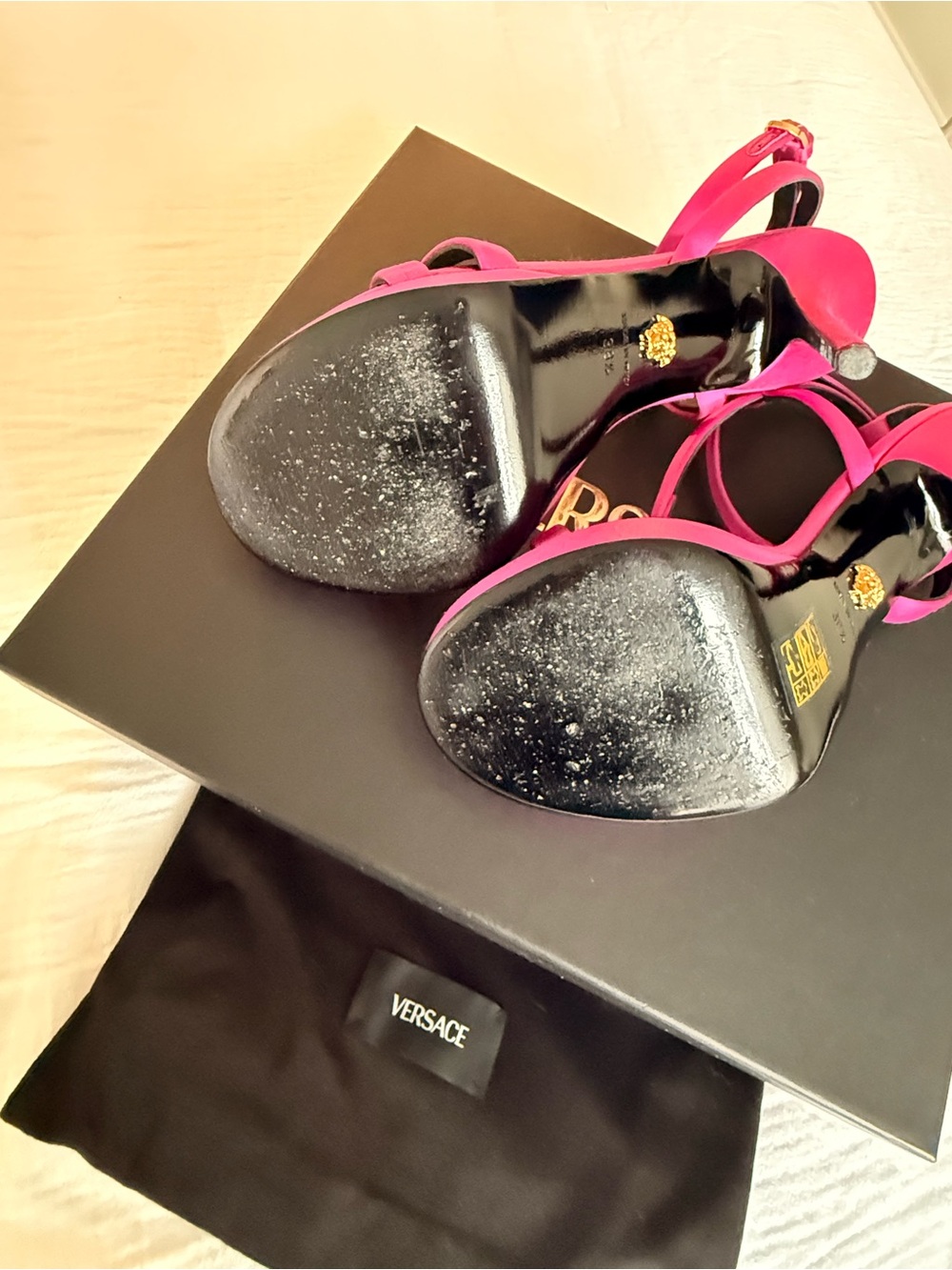Versace Hot Pink Satin Platform Stiletto Sandals - Picture 7 of 7